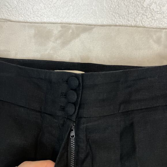 Sezane Pants Womens FR 40 US 8 Black Linen Blend High Rise Wide Leg Trouser - Picture 3 of 14